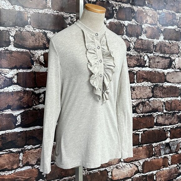 Lafayette148 Long Sleeve Shirt Frilled Blouse Cream Size Medium M - Picture 6 of 14